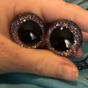 Sparkling Black and Multicolor safety eyes 30mm rainbow glitter hand painted